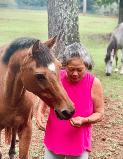 AraBella on a walk with Teresita - Joyous Acres